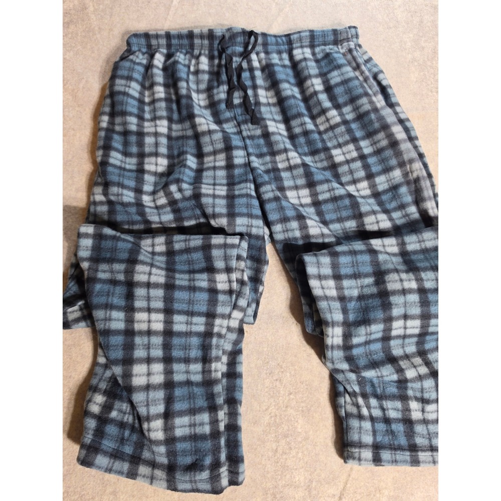 Daresay Mens XL Fleece Pajama Pants Blue Grey Plaid Lounge Sleepwear Drawstring